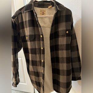 Black and Gray Flannel Plaid Button-Up Shirt Sherpa Lined for Warmth